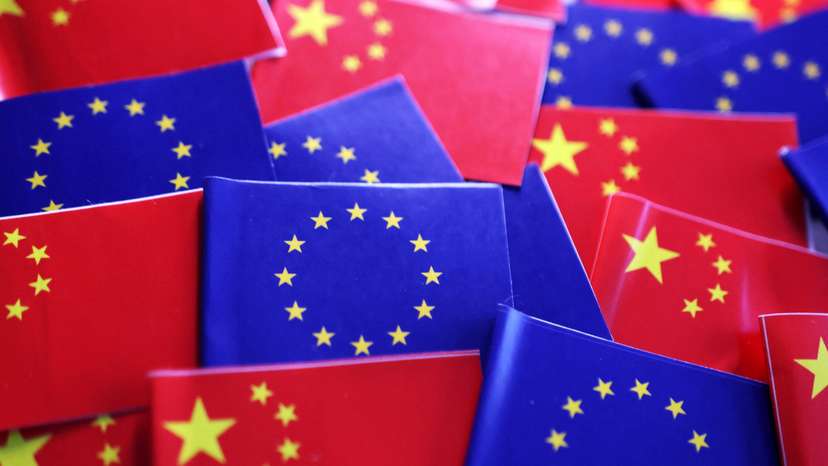 Illustration shows EU and Chinese flags