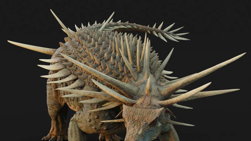 Artistic reconstruction of the ankylosaur Spicomellus afer, based on fossils found in the Atlas Mountains of Morocco