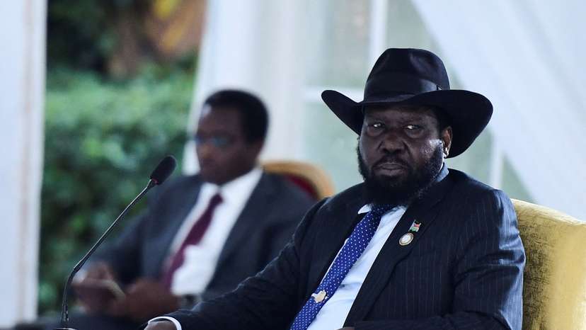 South Sudan's President Salva Kiir Mayardit attends the IGAD 42nd Extraordinary Session at the State House in Entebbe