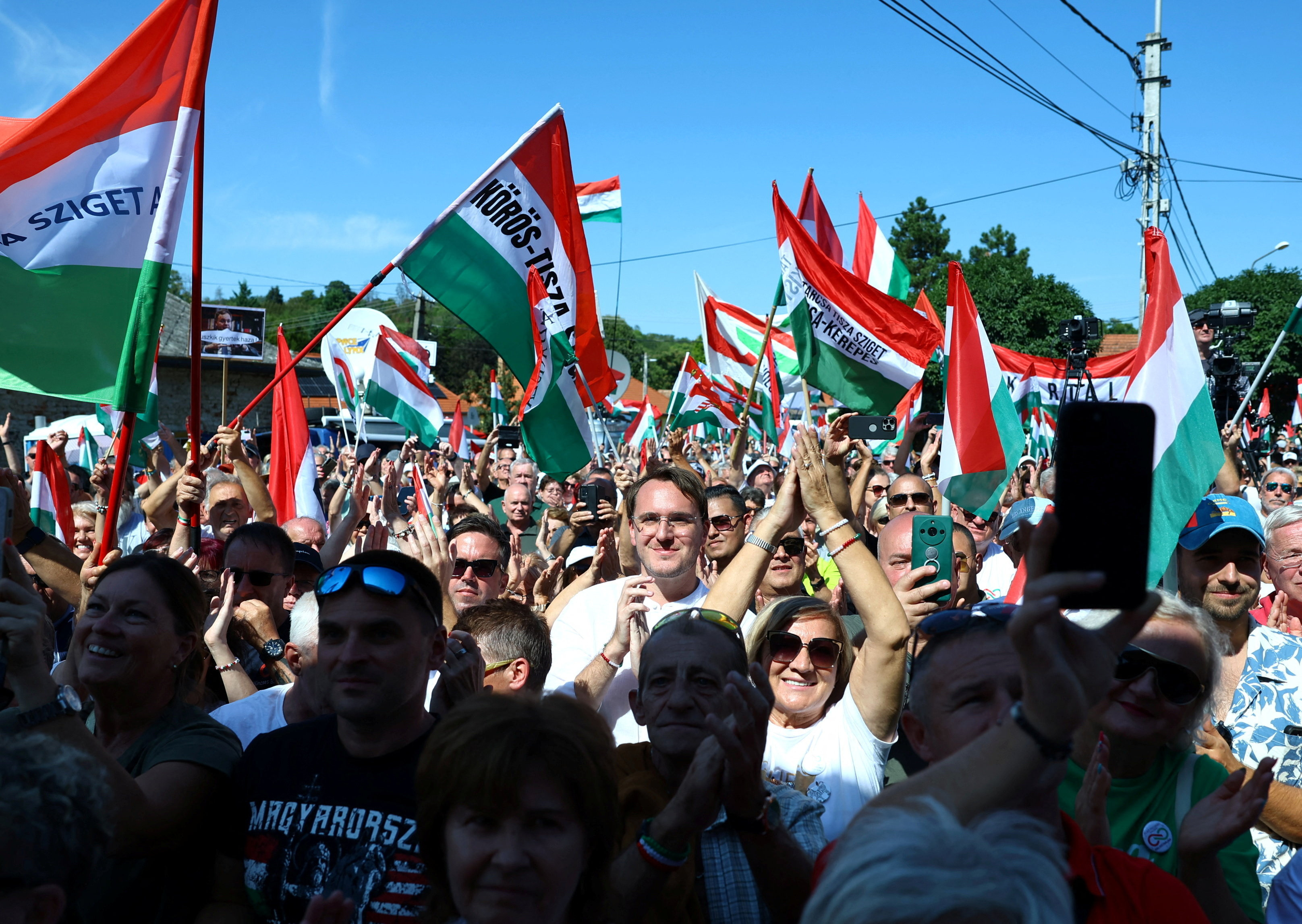 Magyar, leader of the opposition Tisza party holds a rally in Kotcse