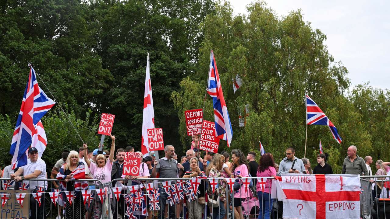 Protesters attend an anti-immigration demonstration, in Epping