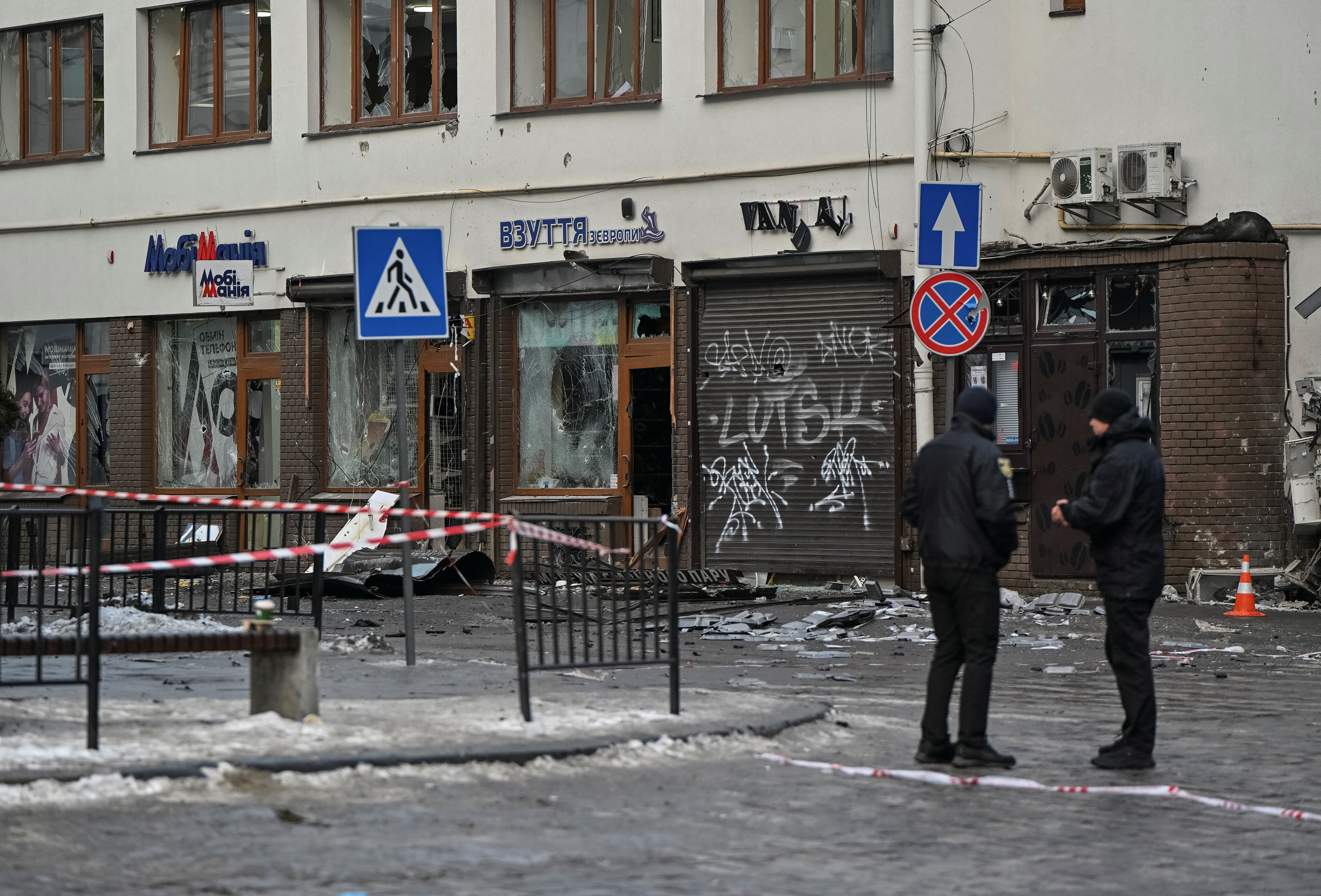Aftermath of explosions in the downtown of Lviv
