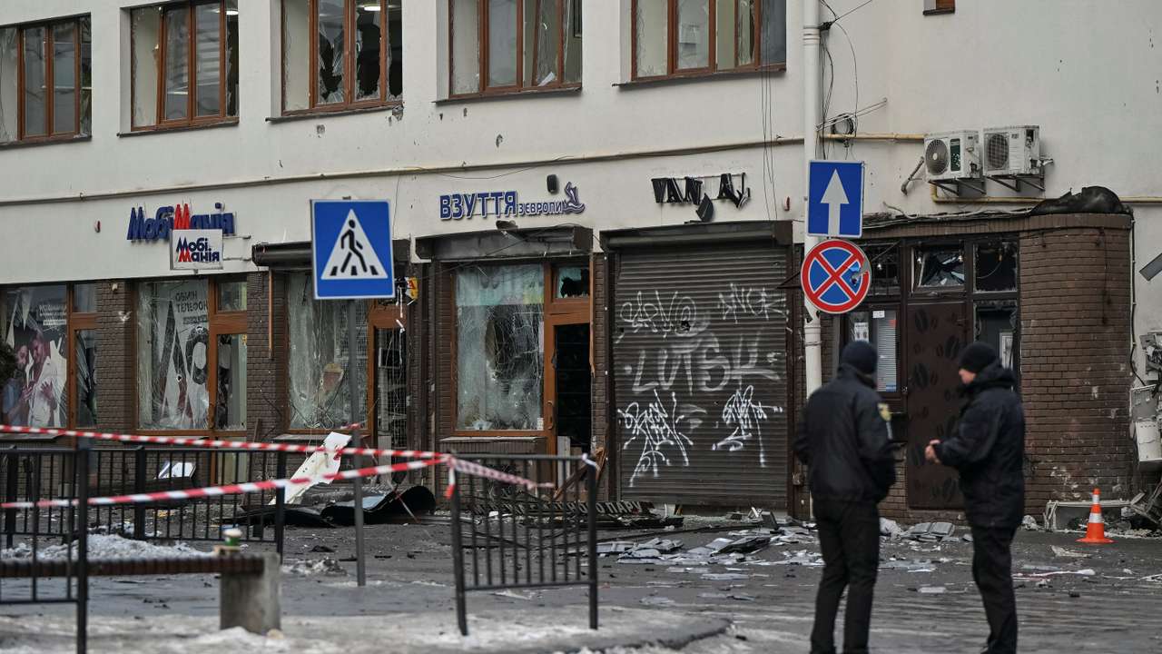 Aftermath of explosions in the downtown of Lviv