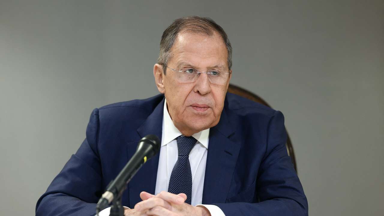 Russian Foreign Minister Sergei Lavrov attends a press conference in Riyadh