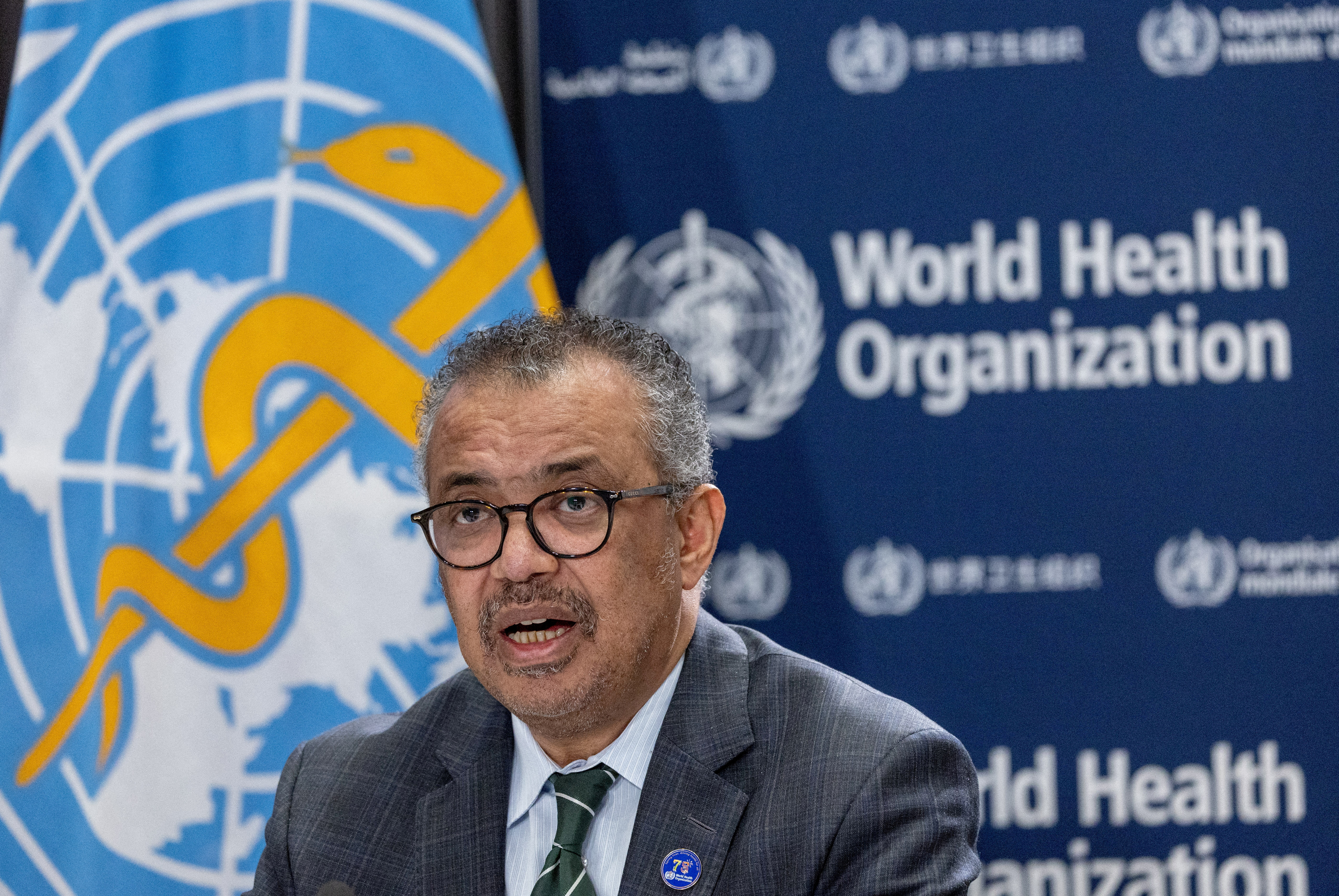 FILE PHOTO: Director-General of the WHO Dr. Tedros attends an ACANU briefing in Geneva