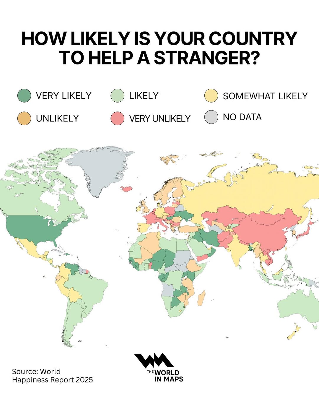 The World Happiness Report 2025 ranked how likely people in each country are to help a stranger 
