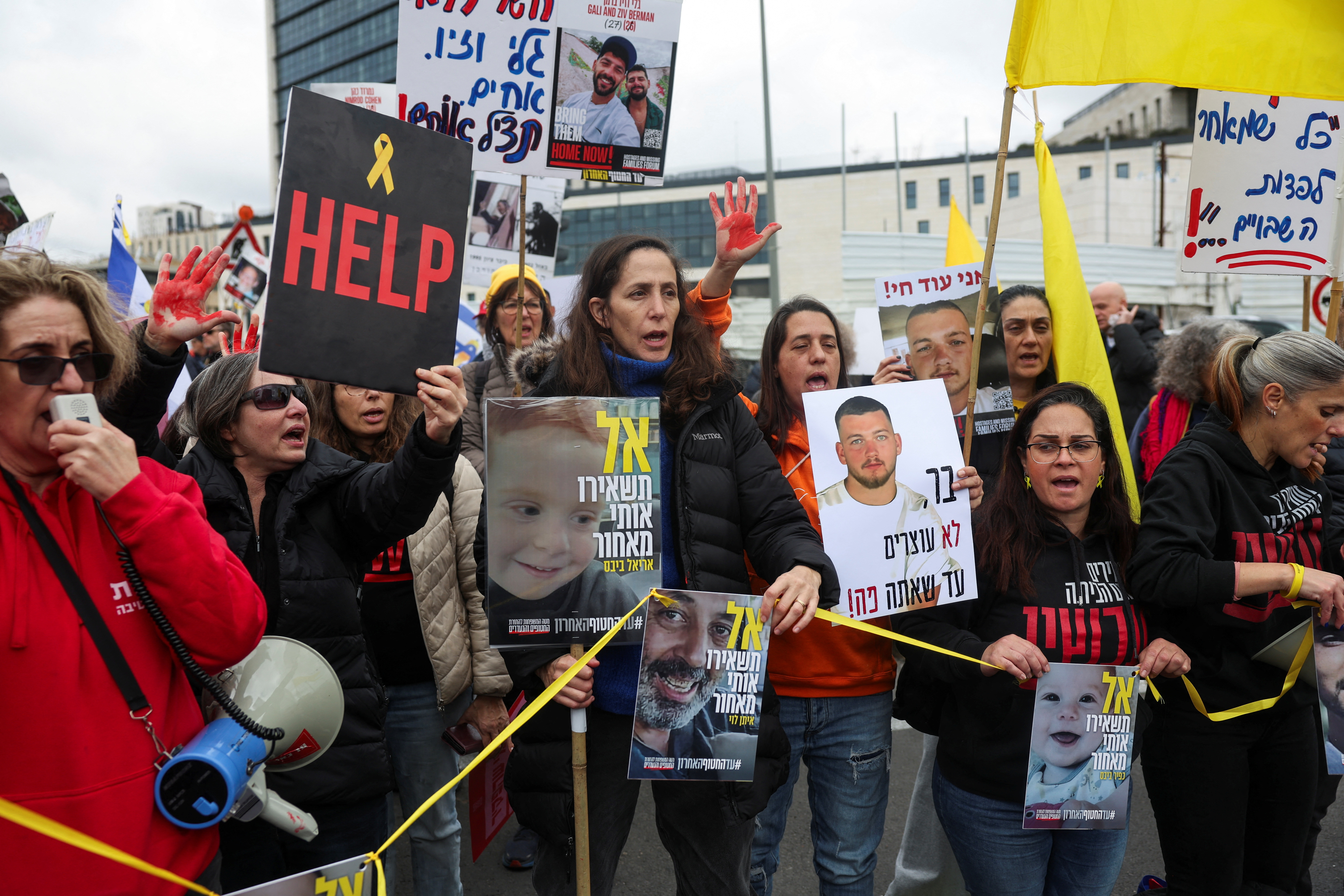 Protest calling for the immediate return of hostages held in Gaza, amid a ceasefire between Israel and Hamas, in Jerusalem