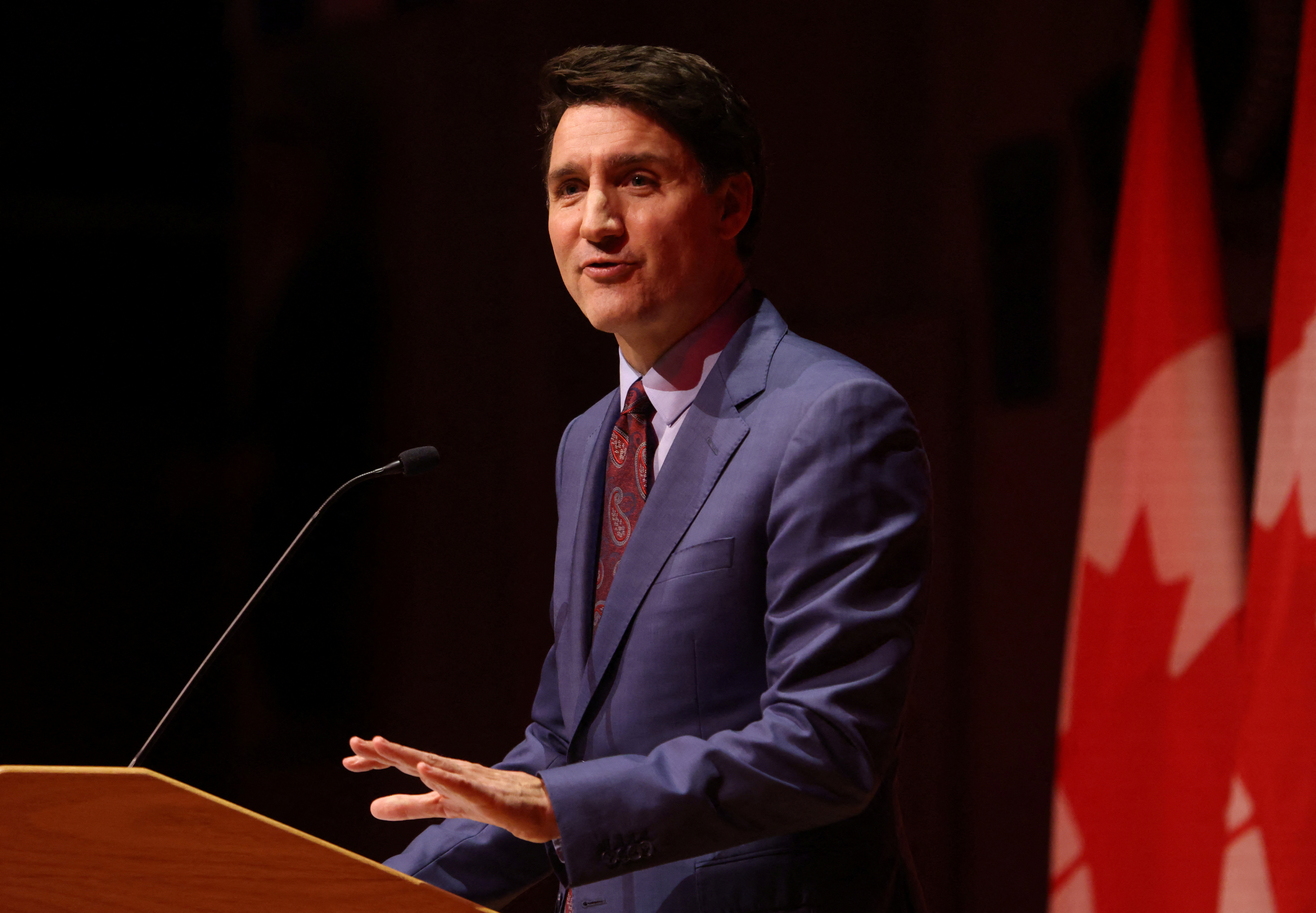 Canada's Prime Minister Justin Trudeau speaks at the Laurier Club holiday party in Gatineau