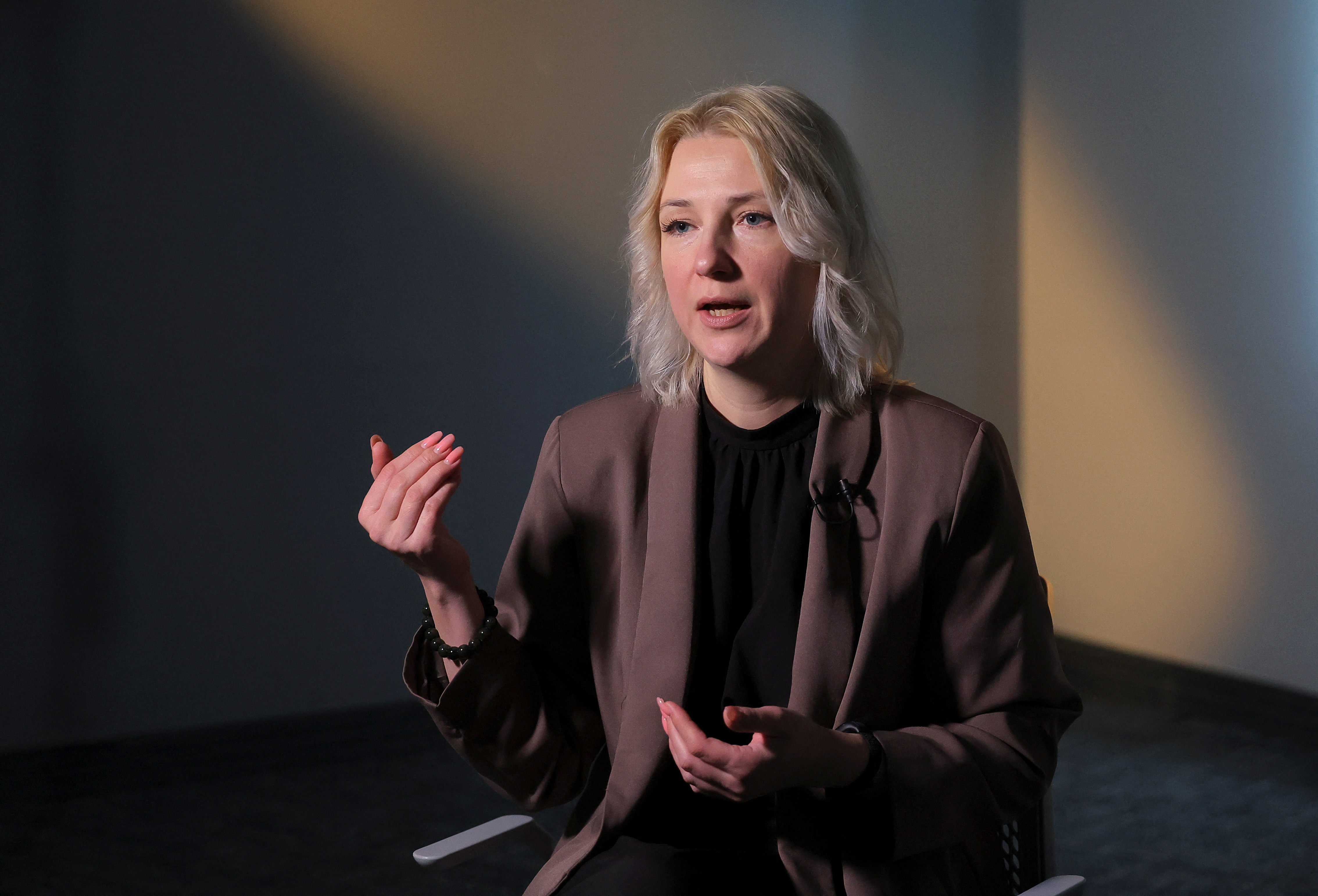 Yekaterina Duntsova, former journalist who wants to run for Russian president in 2024, gives an interview in Moscow