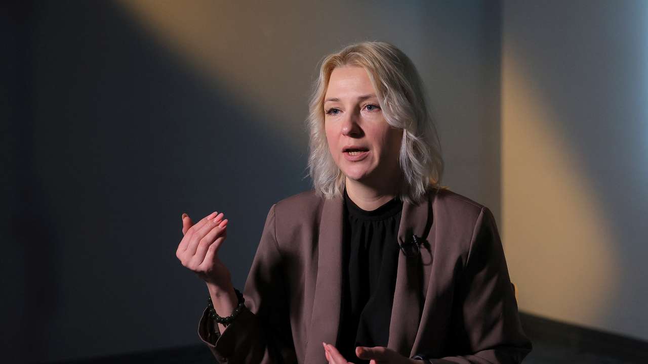Yekaterina Duntsova, former journalist who wants to run for Russian president in 2024, gives an interview in Moscow