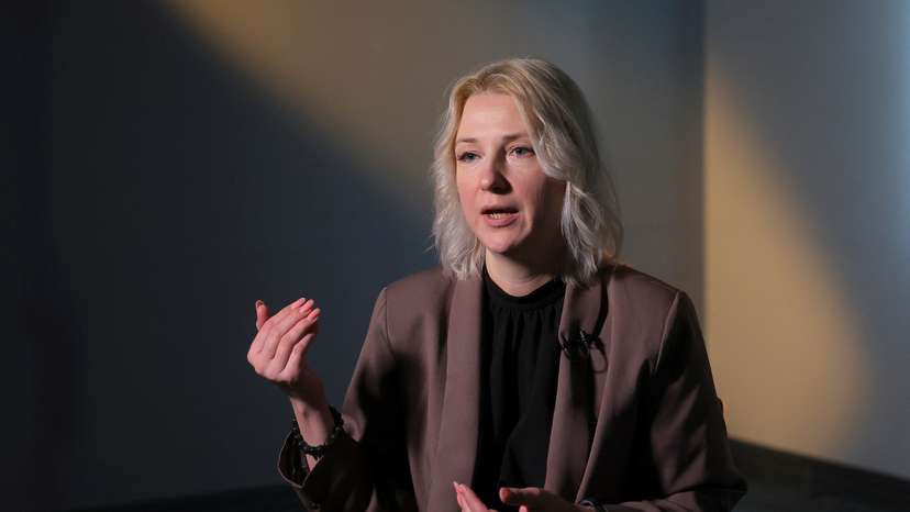 Yekaterina Duntsova, former journalist who wants to run for Russian president in 2024, gives an interview in Moscow