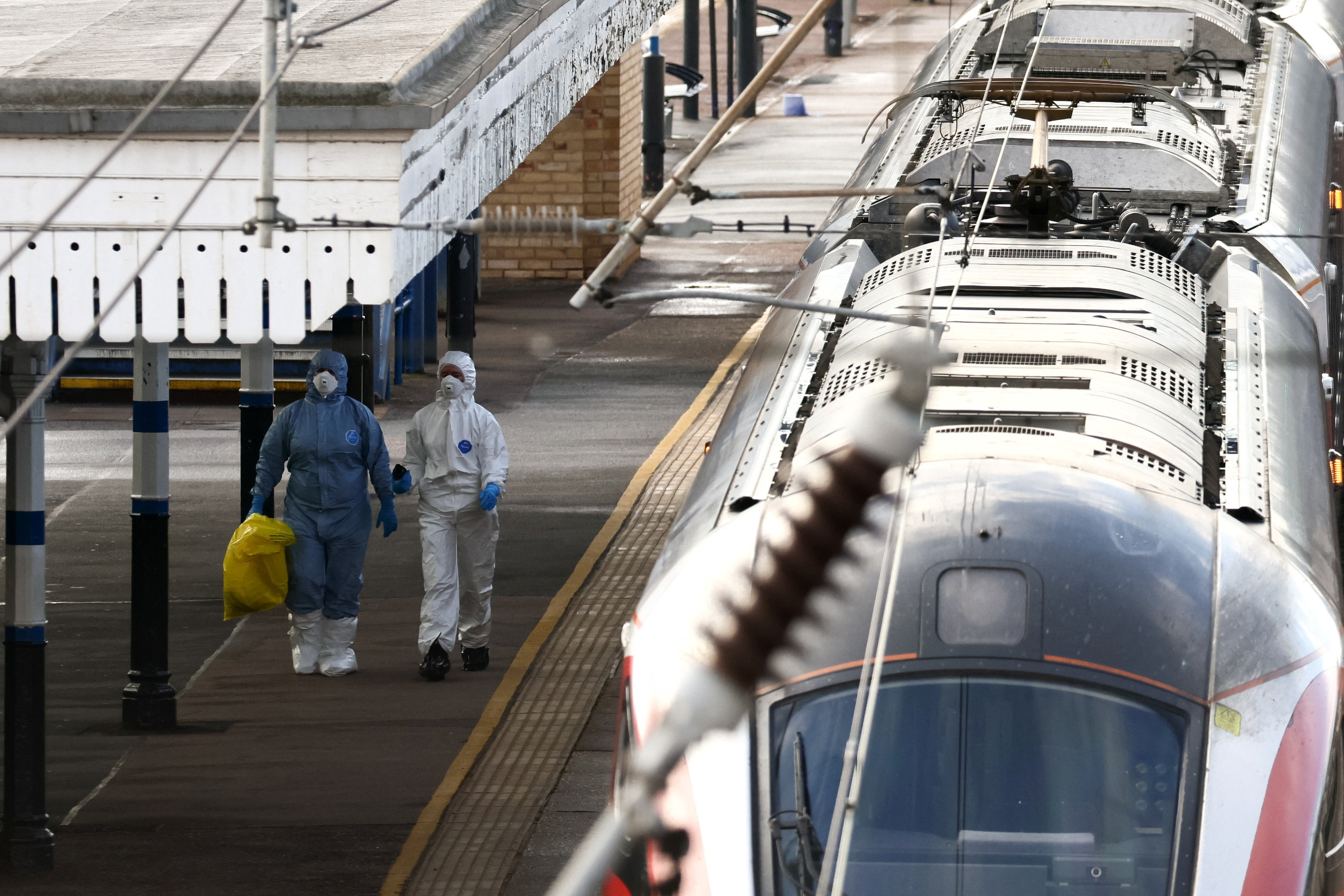 Aftermath of a stabbing incident on a LNER train, at Huntingdon Station