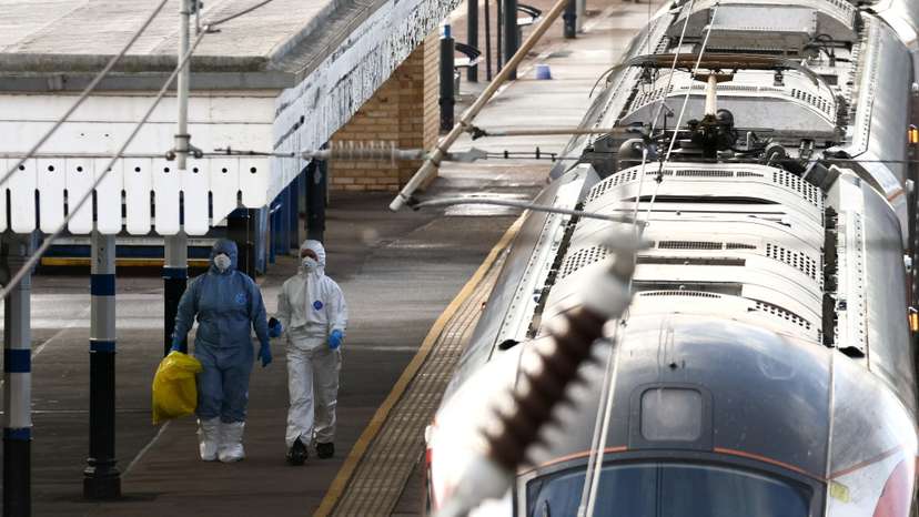 Aftermath of a stabbing incident on a LNER train, at Huntingdon Station