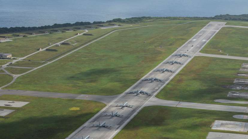 U.S. military aircraft perform an "Elephant Walk" at Andersen Air Force Base