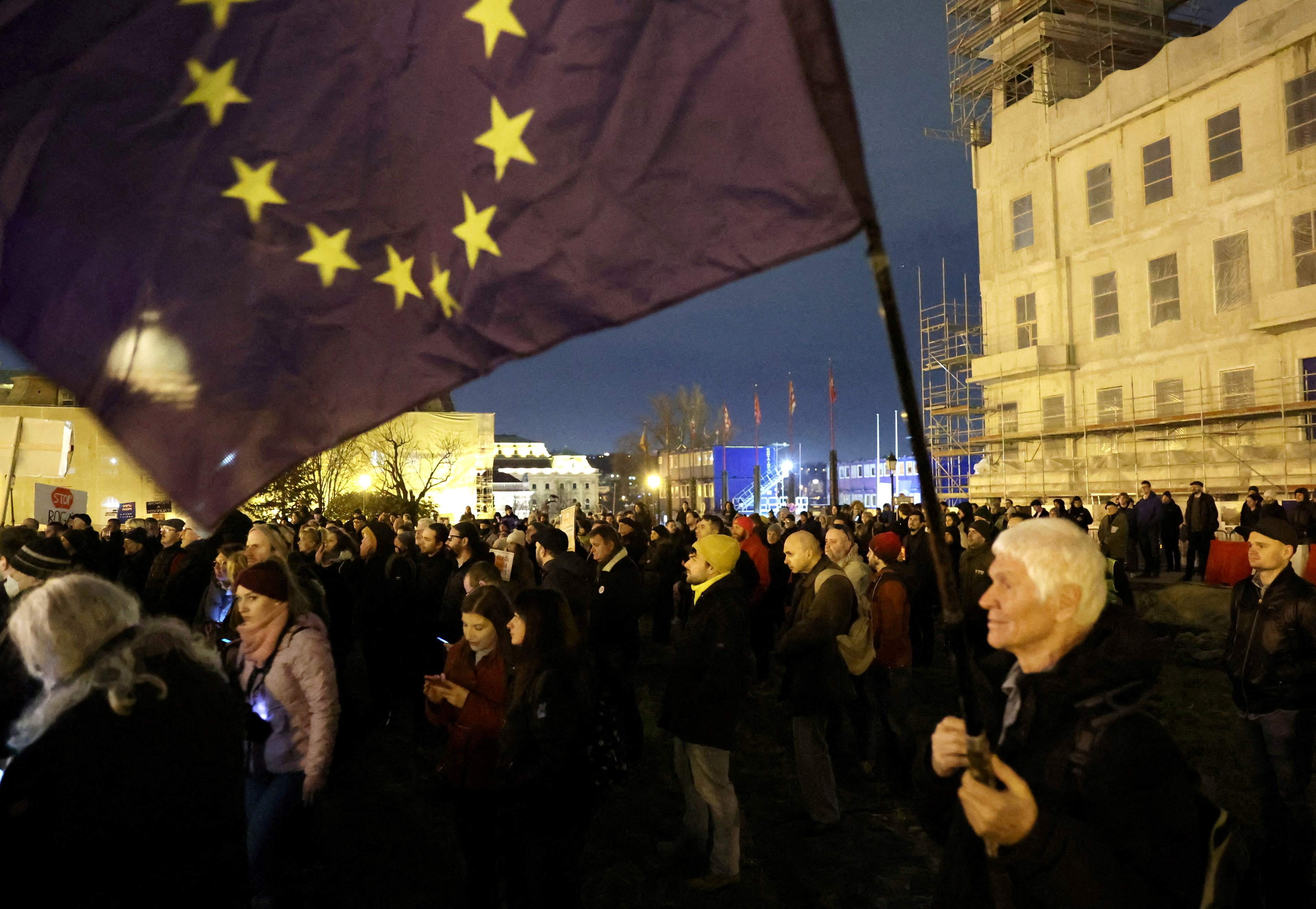 FILE PHOTO: Supporters of Hungary's opposition demonstrate outside Prime Minister Orban's office calling on him to resign in Budapest