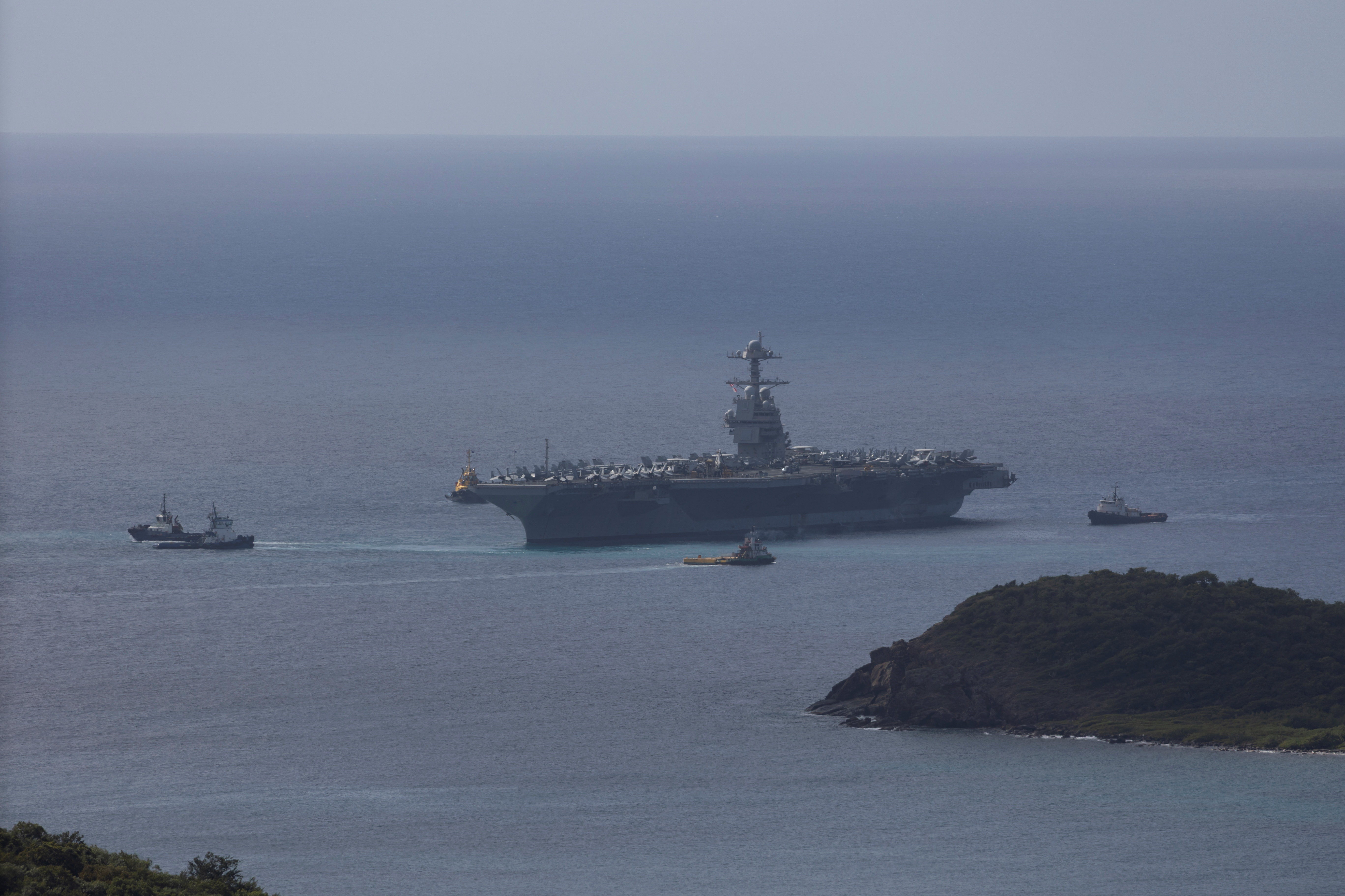 The U.S. Navy USS Gerald R. Ford aircraft carrier stationed in Saint Thomas