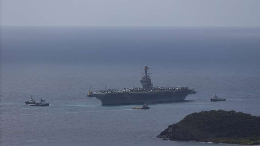 The U.S. Navy USS Gerald R. Ford aircraft carrier stationed in Saint Thomas