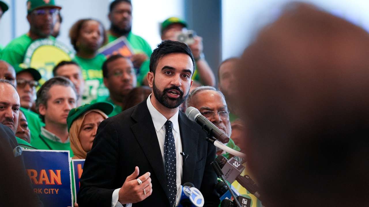 New York City mayoral candidate Zohran Mamdani DC 37 endorsement event