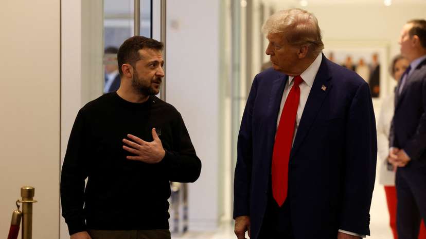 Republican presidential nominee and former U.S. President Donald Trump and Ukraine's President Volodymyr Zelenskiy meet in New York