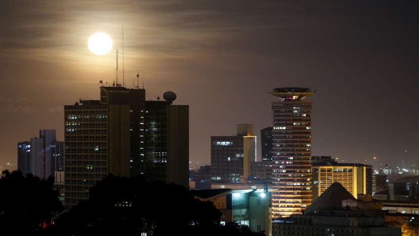 The Pink Supermoon rises over the skyline of Nairobi
