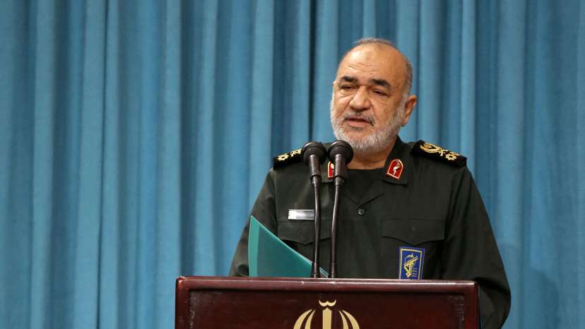 IRGC Commander-in-Chief Major General Hossein Salami speaks during a meeting with Iran's Supreme Leader Ayatollah Ali Khamenei in Tehran