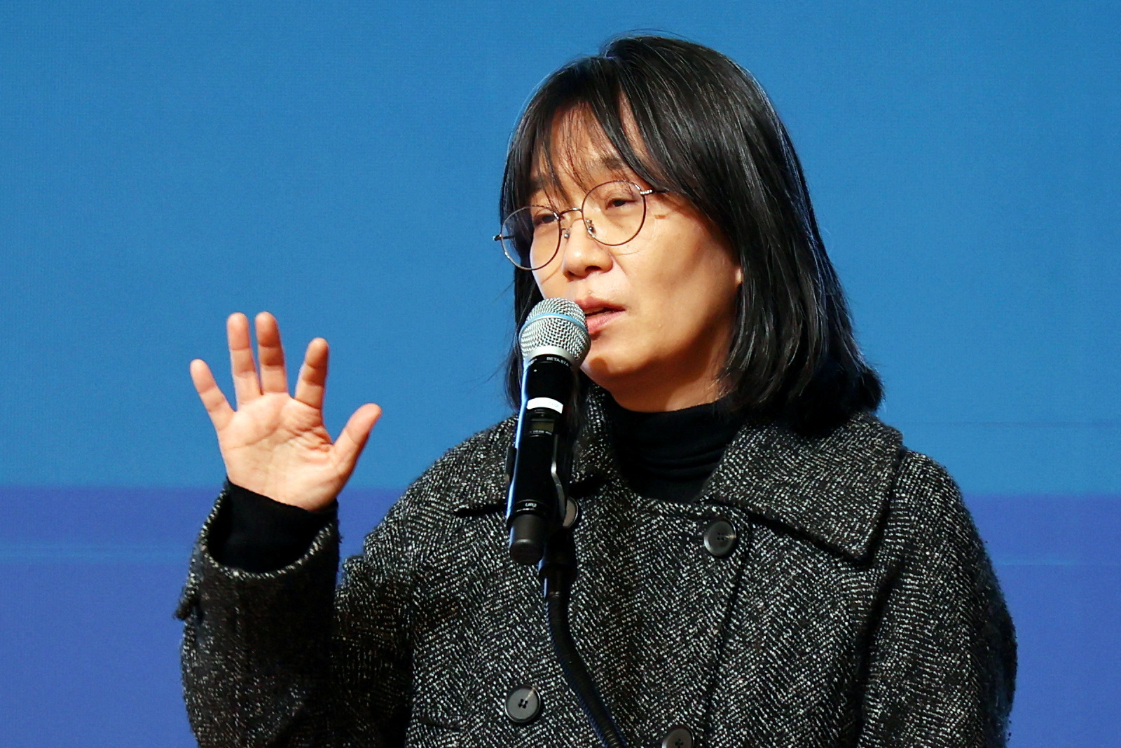 South Korean author Han Kang, the winner of the 2024 Nobel Prize in Literature, makes a speech in Gwangju