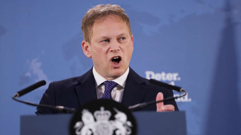 Britain's Defence Secretary Grant Shapps gives a speech at Lancaster House in London