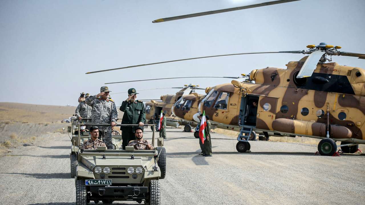 Islamic Revolutionary Guard Corps (IRGC) ground forces take part in a military drill