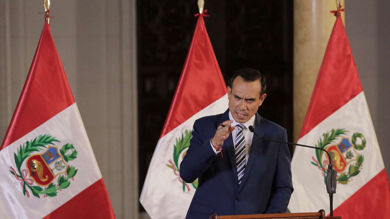 Peru's President holds a press conference after facing congressional oversight committee amid scandal over undisclosed meetings, in Lima