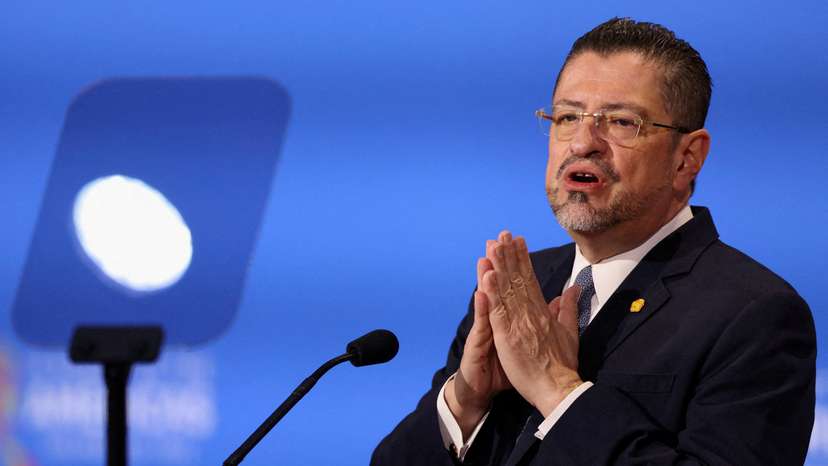 FILE PHOTO: Costa Rica's President Rodrigo Chaves speaks in Los Angeles