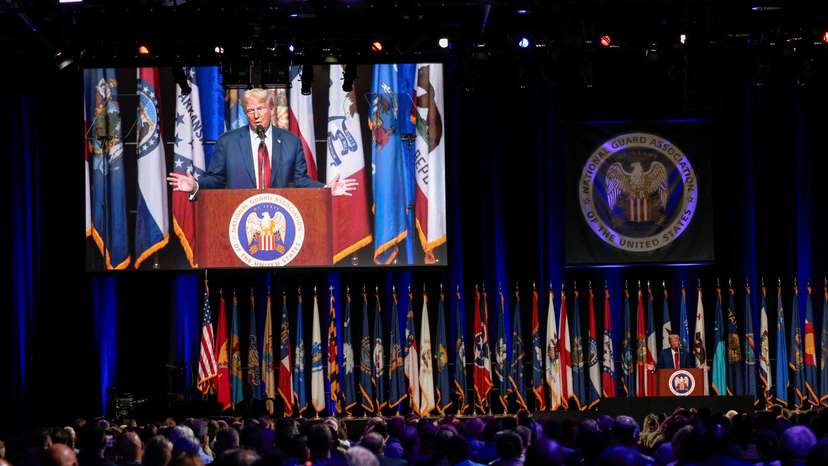 Republican presidential nominee and former U.S. President Donald Trump speaks at the National Guard of the United States NGAUS General Conference in Detroit,