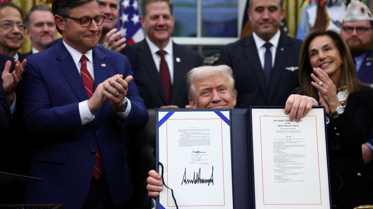 U.S. President Trump signs the funding bill to end the government shutdown, in Washington, D.C.