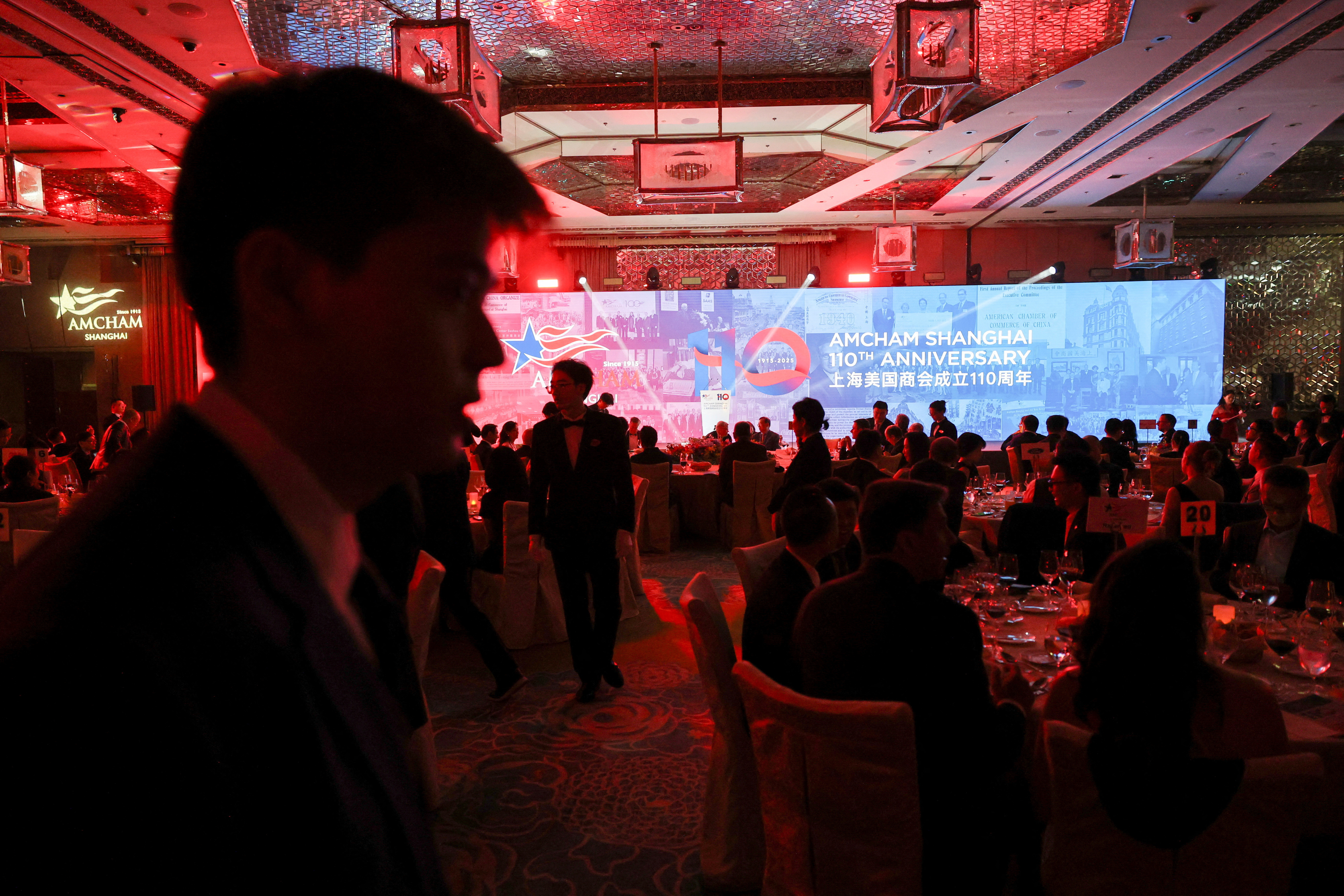 People attend the American Chamber of Commerce Shanghai (AmCham Shanghai) annual gala