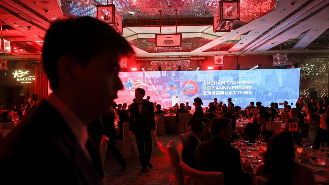 People attend the American Chamber of Commerce Shanghai (AmCham Shanghai) annual gala