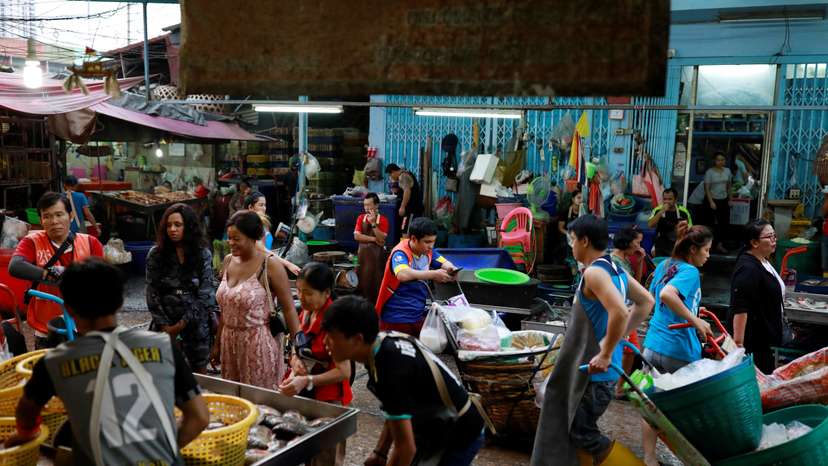 A general view of Khlong Toei fresh market during rush hour in Bangkok