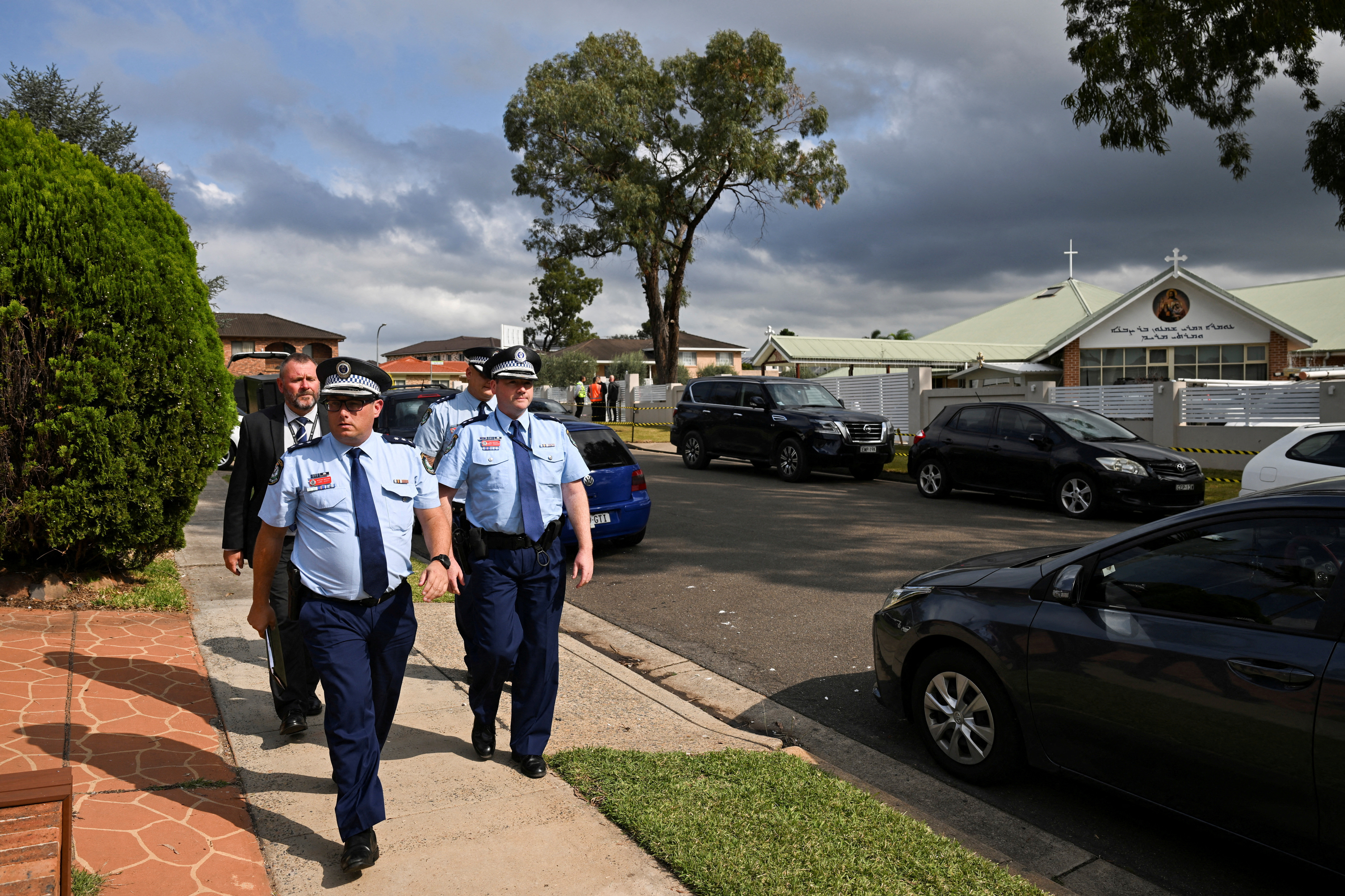 FILE PHOTO: Scenes outside Christ The Good Shepherd Church after a knife attack took place during a service on Monday night in Sydney