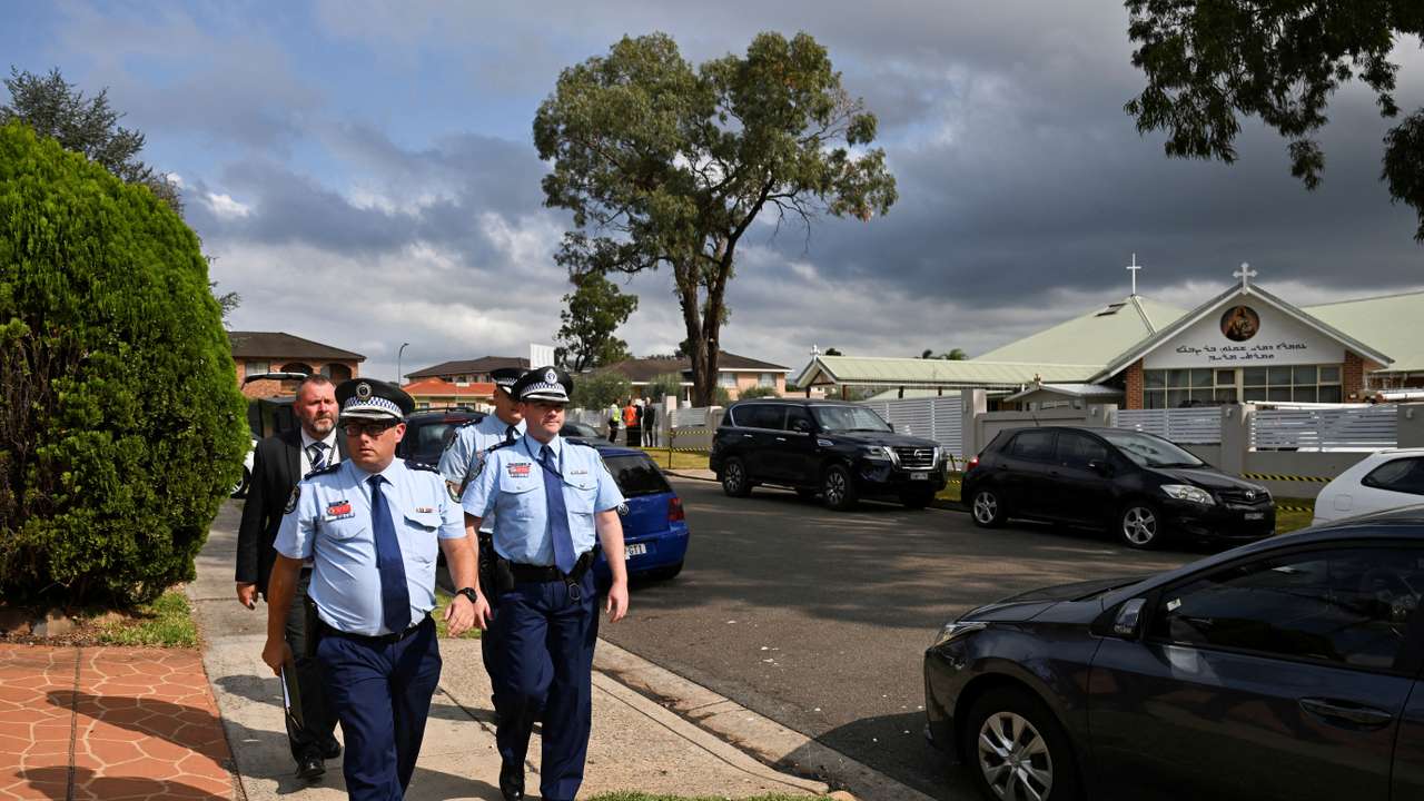 FILE PHOTO: Scenes outside Christ The Good Shepherd Church after a knife attack took place during a service on Monday night in Sydney