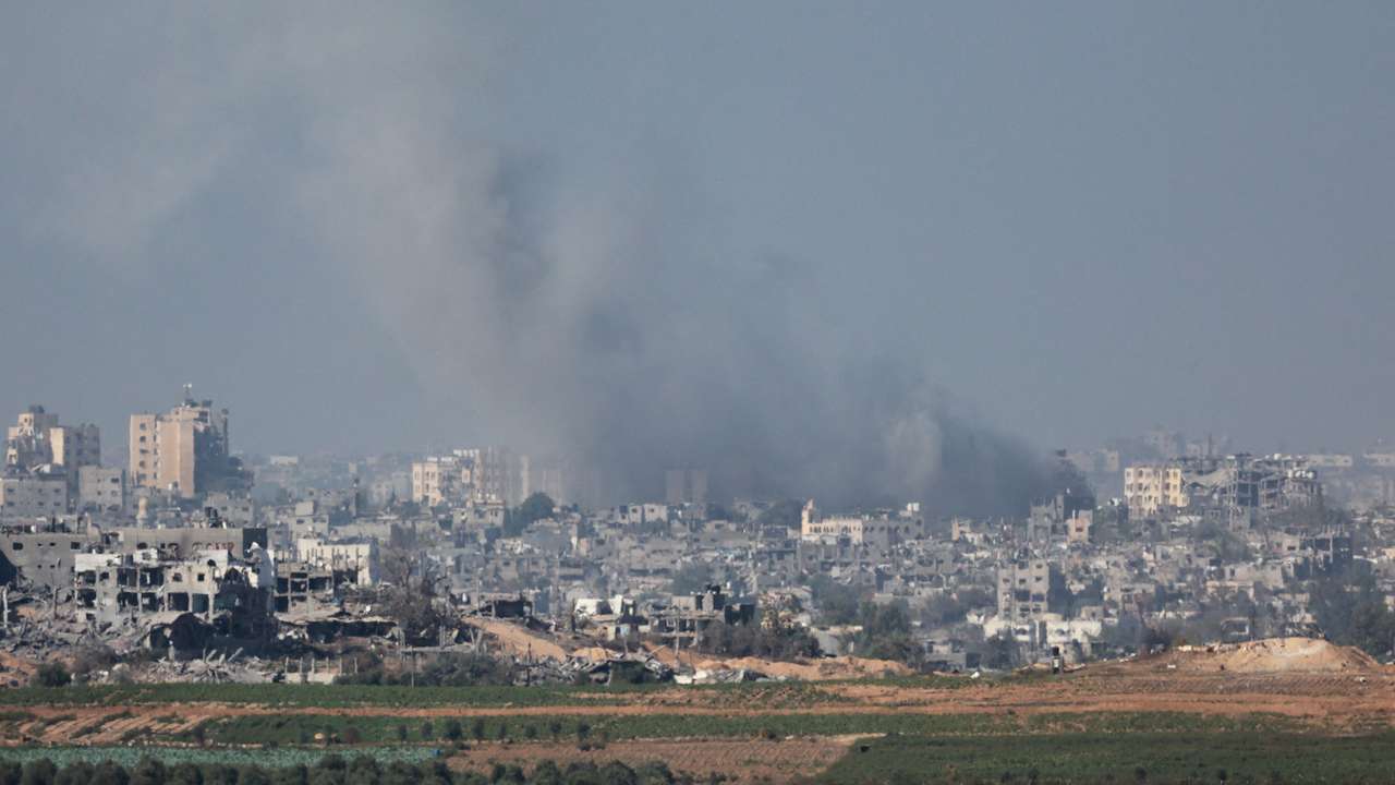 Smoke rises after an Israeli strike on Gaza as seen from Sderot in southern Israel