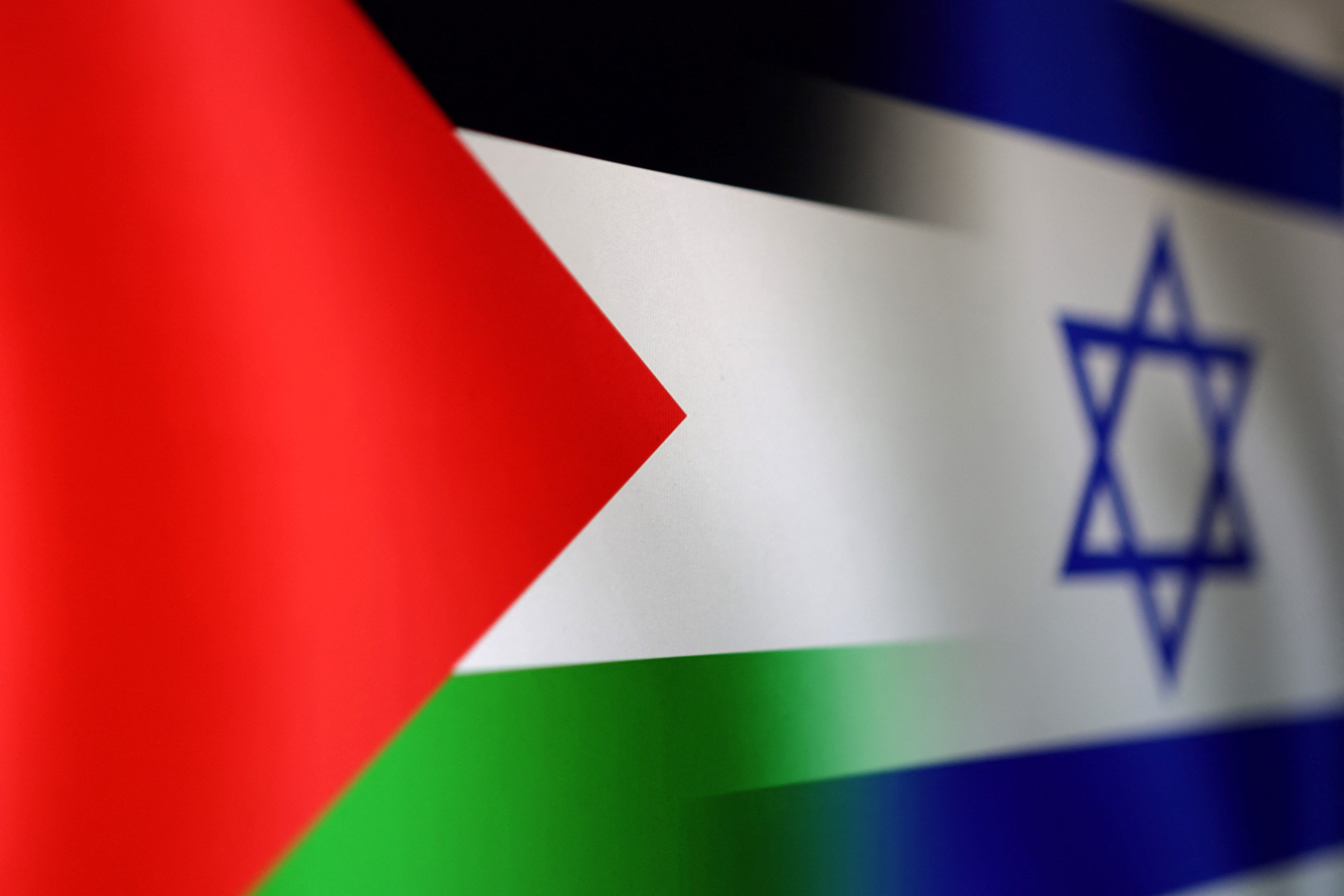 Illustration shows Palestinian and Israel flags