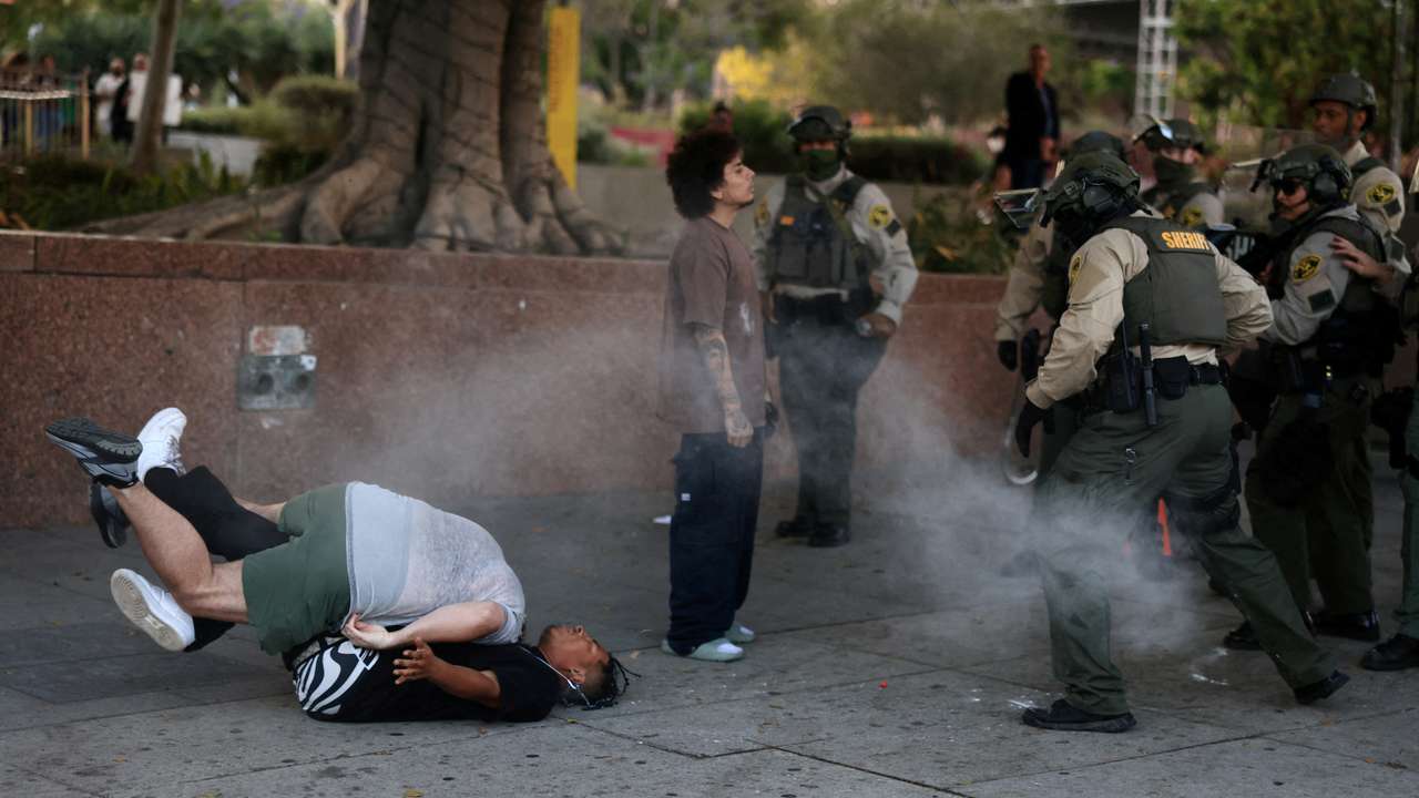 Protest against federal immigration sweeps, in Los Angeles