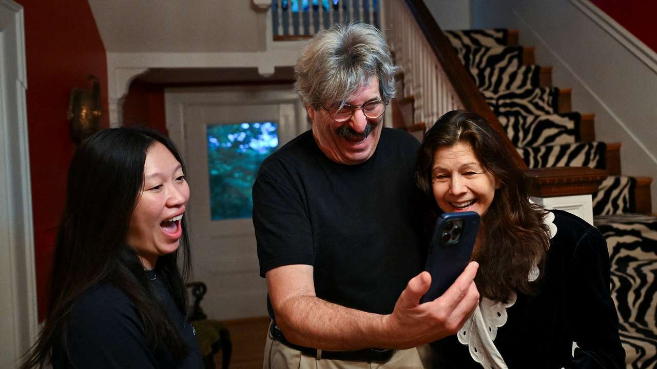 Harvard Medical School professor Gary Ruvkun speaks with Nobel well-wishers