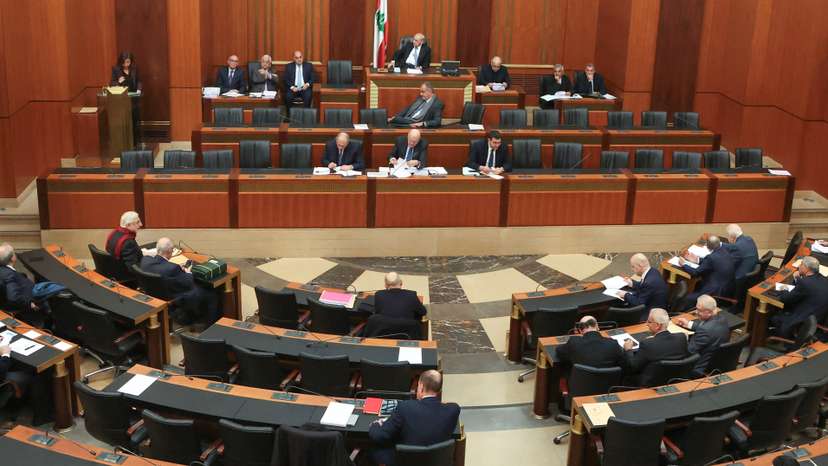 Lebanese Parliament Speaker Nabih Berri leads a parliament session in downtown Beirut
