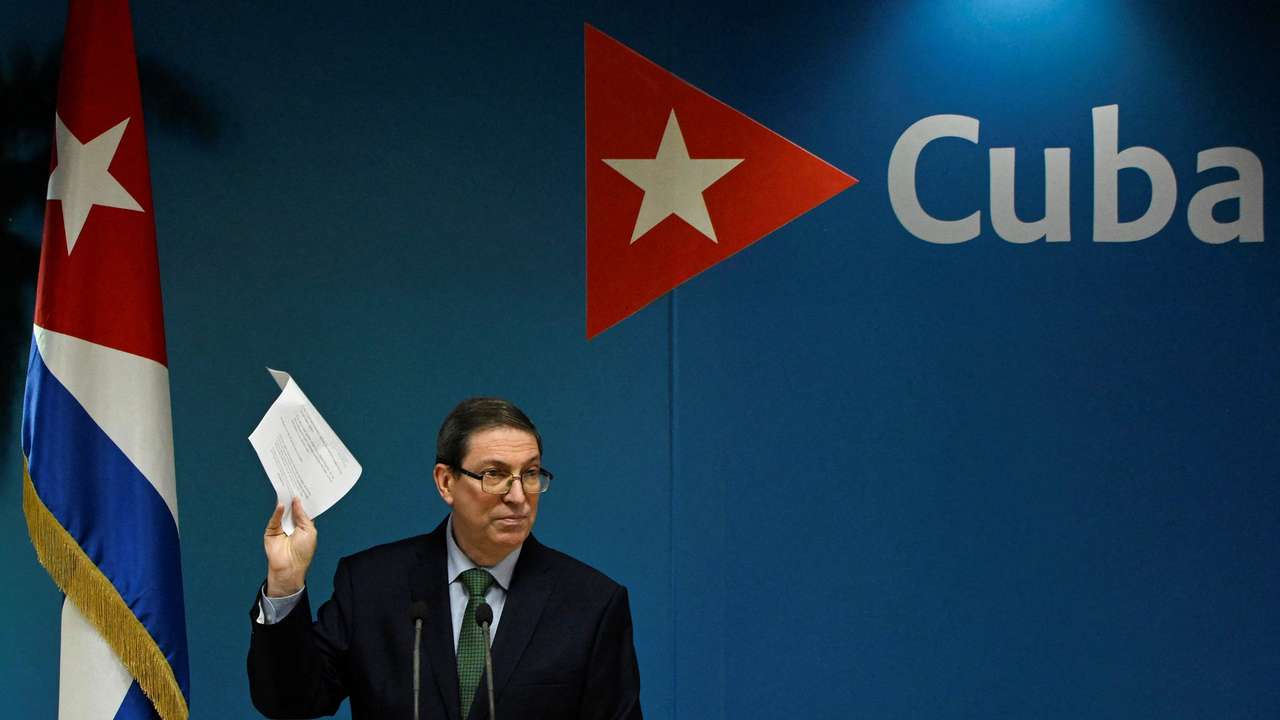 Cuba's Foreign Minister Bruno Rodriguez speaks during a press conference in Havana, Cuba, October 22, 2025. REUTERS/Norlys Perez