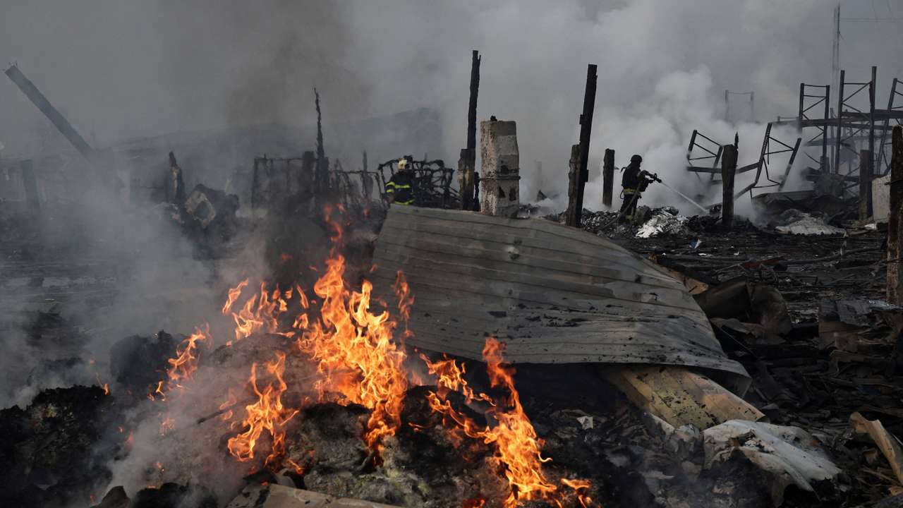 Aftermath of a Russian missile and drone attack, in Novi Petrivtsi