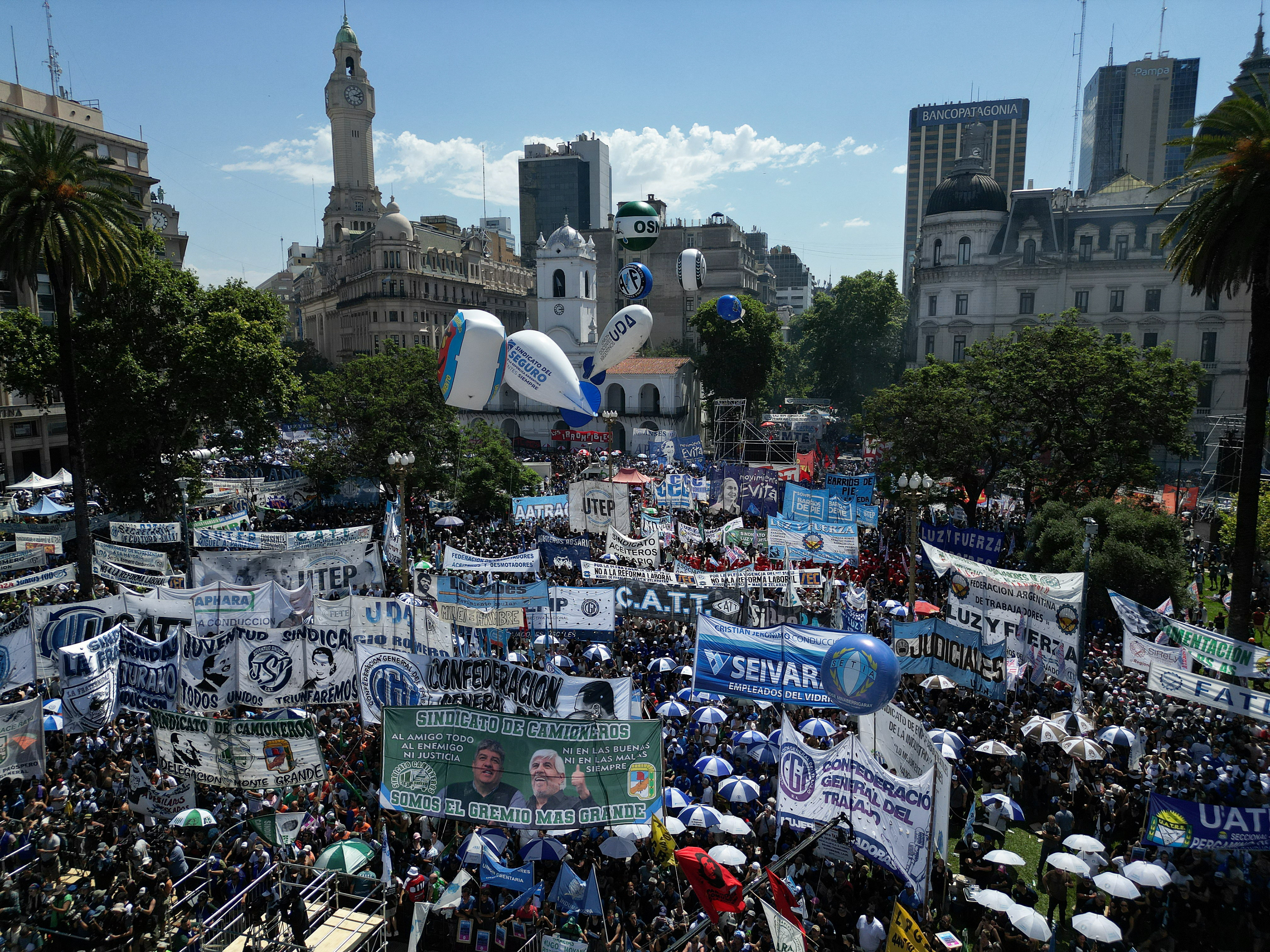 Members of Argentina's CGT protest against the government's proposed labour law reform, in Buenos Aires
