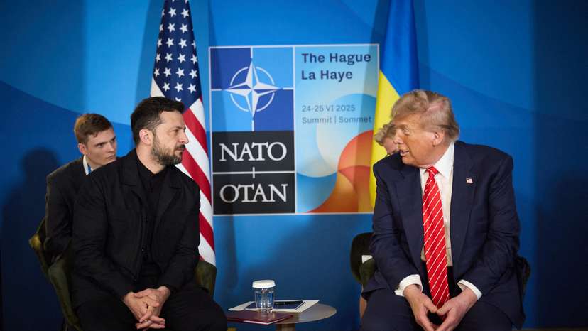 U.S. President Trump and Ukraine's President Zelenskiy attend a meeting on the sidelines of NATO summit in The Hague