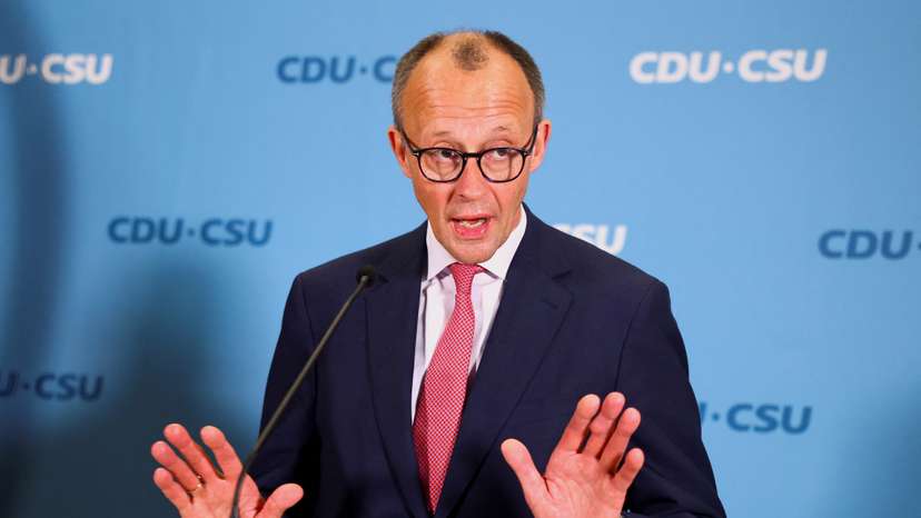 Christian Democratic Party (CDU) party leader Friedrich Merz speaks to the media, in Berlin