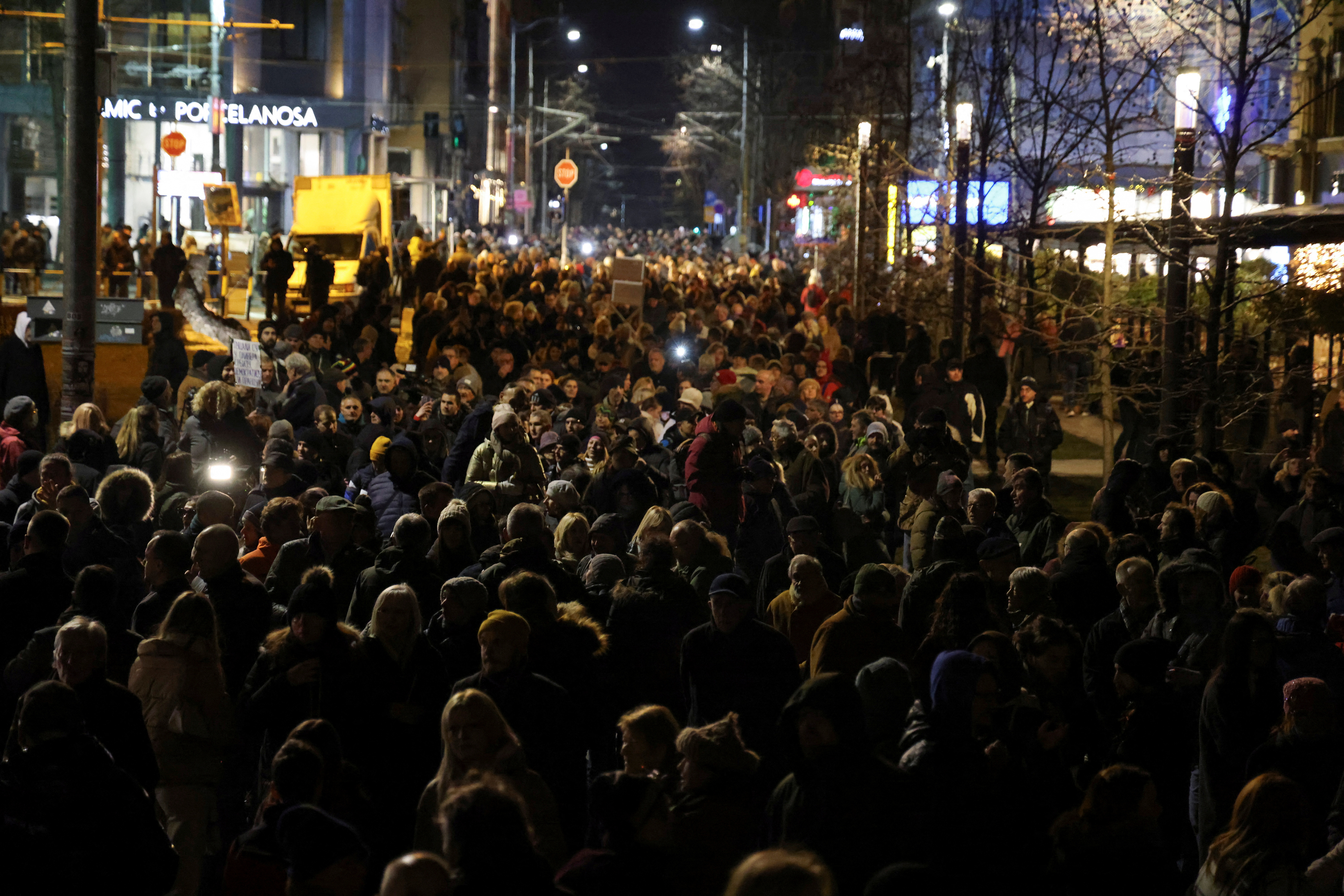 Supporters of the opposition 'Serbia Against Violence' (SPN) coalition gather in front of St. Marko church, in Belgrade