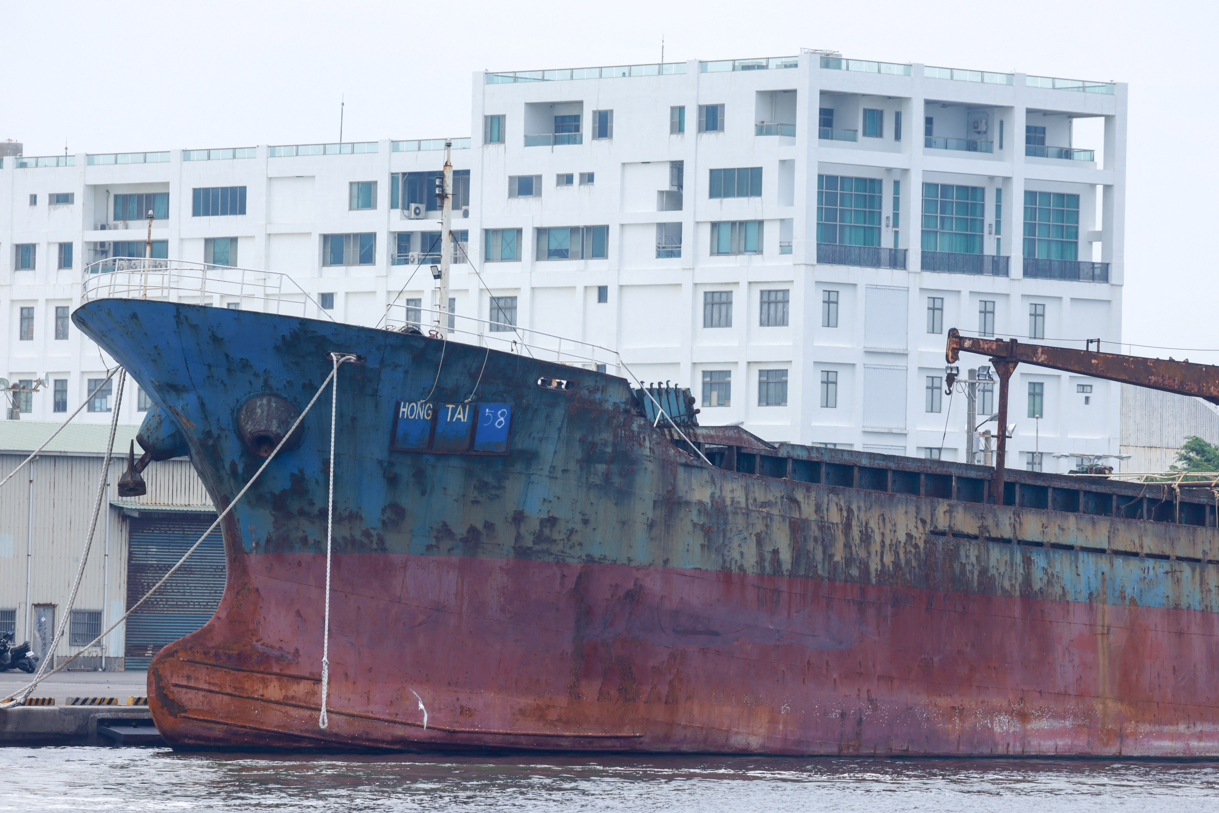 The Chinese-crewed vessel Hong Tai 58 is docked in Tainan