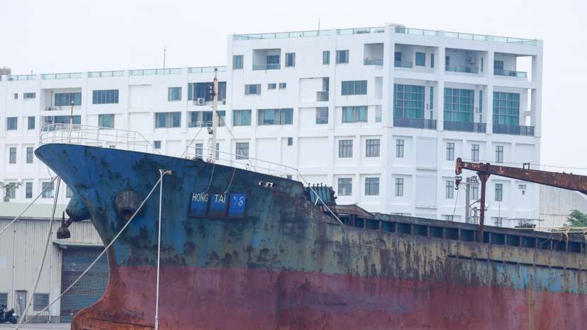 The Chinese-crewed vessel Hong Tai 58 is docked in Tainan